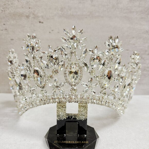 Bridal Headpiece, Silver Crown, Royal Princess Crown, Floral Pageant Crown - Picture 1 of 9